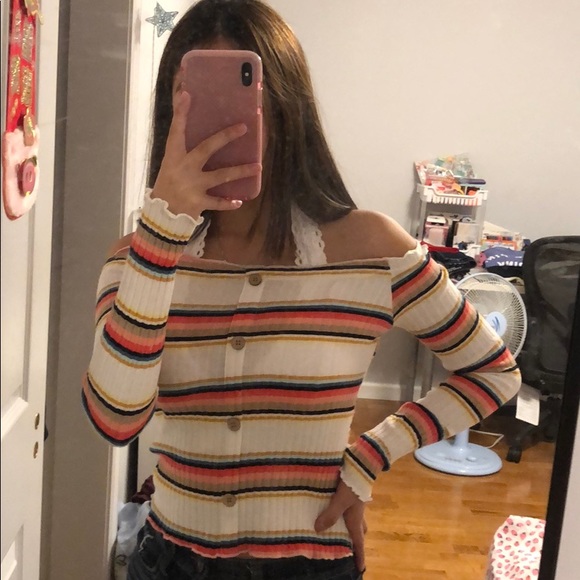 stripe off the shoulder top - Picture 2 of 2